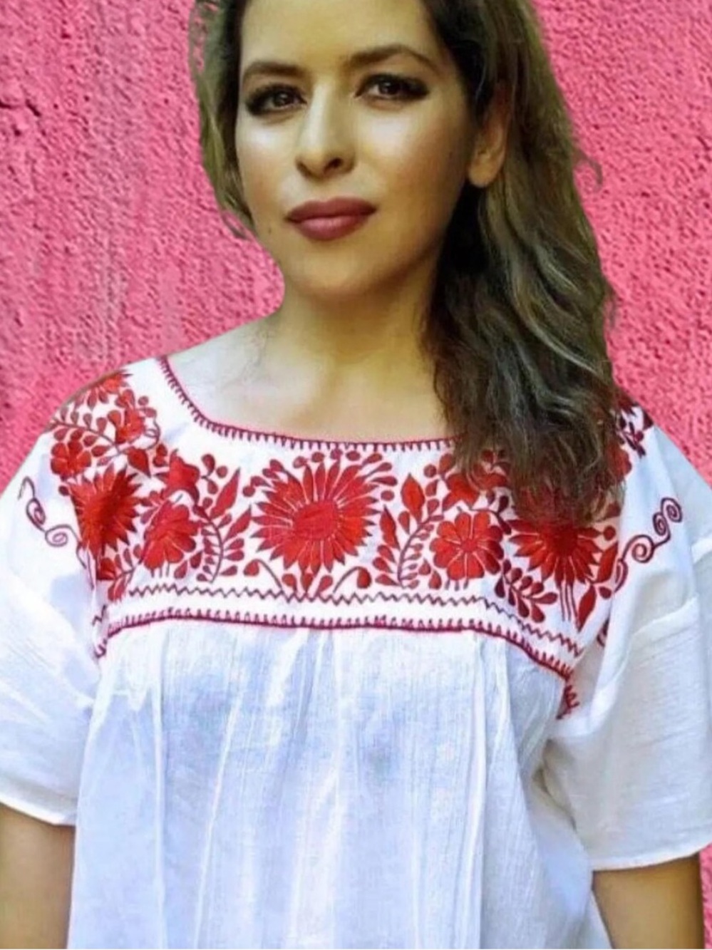 Hand Made In Mexico Embroidered White Peasant Blouse, Traditional Oaxaca Top